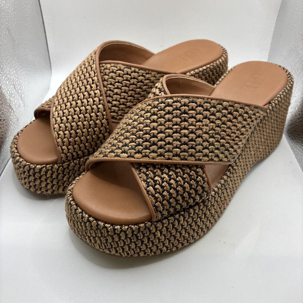 GB Gianni Bini Women's Sandals Platform Wedge Woven Brown 8